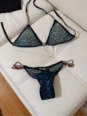 Embellished Emerald Green Rhinestone Bikini Set